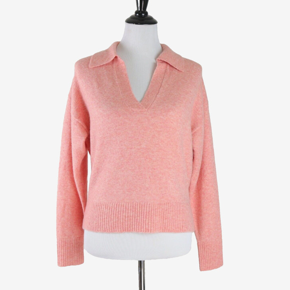 J Crew Size S Collared V-Neck Sweater Supersoft Yarn Coral Peach BJ597 - Picture 2 of 10